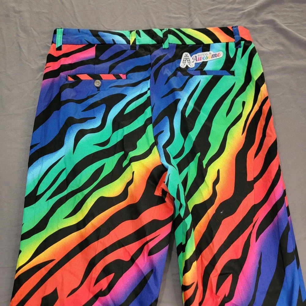 Royal & Awesome‎ Golf Pants Men's 34x34 Rainbow Zebra All Over Print Wild Ones
